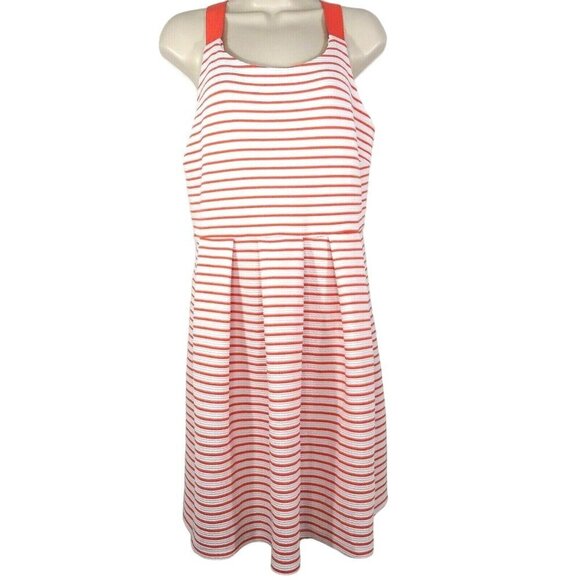 Its Fashion Dress Pleated Women Plus Size 1X Orange & White Striped NEW w/FLAW - Picture 1 of 8